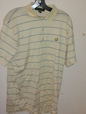 Masters Golf Tournament Augusta Amen Corner Shirt SIZE:L Stripe Yellow/Blue Men